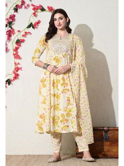 Gahan - Yellow Floral Thread Work Anarkali Kurta & Pant with Dupatta