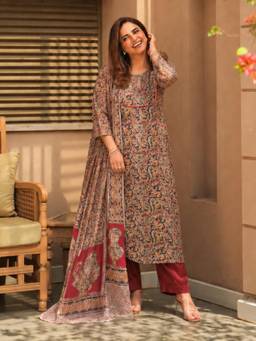 Gahan - Womens Multi Color Viscose Rayon Floral Kurta with Pant & Dupatta