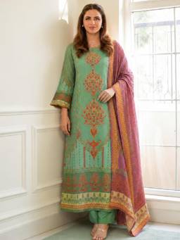 Gahan - Womens Green Viscose Rayon Printed Kurta with Pant & Dupatta