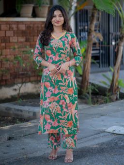 Gahan - Womens Green Viscose Rayon Printed Straight Kurta with Palazzo