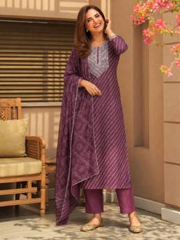 Gahan - Womens Wine Viscose Rayon Printed Straight Kurta with Pant & Dupatta