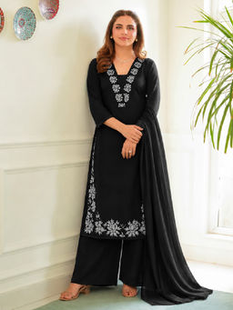 Gahan - Womens Black Viscose Straight Kurta with Palazzo & Dupatta