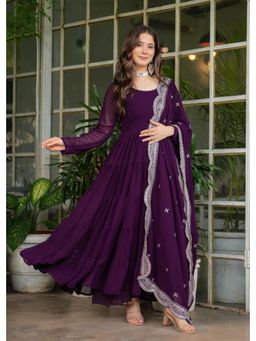 Gahan - Womens Purple Tiered Anarkali Kurta & Dupatta