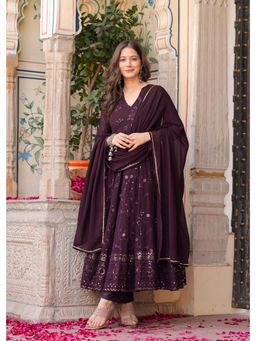 Gahan - Royal Plum Embroidered Anarkali Kurta & Pant with Dupatta