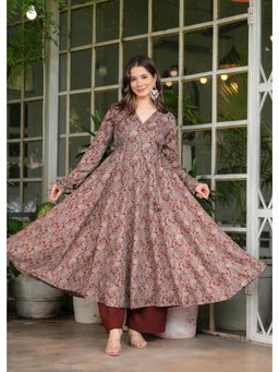 Gahan - Womens Maroon Paisley Printed Anarkali Kurta with Pant