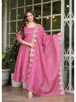 Gahan - Elegant Pink Embroidered Anarkali Kurta with Pant & Dupatta