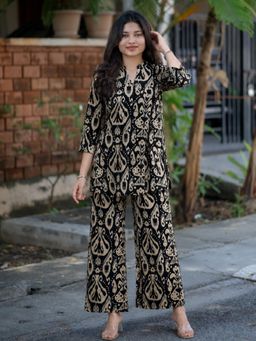 Gahan - Womens Black Viscose Rayon Abstract Straight Co Ord Set