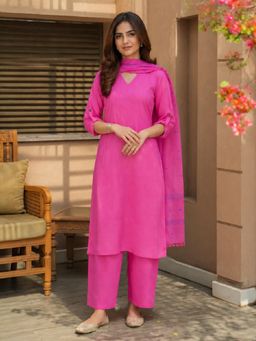 Gahan - Womens Pink Viscose Rayon Straight Kurta with Pant & Dupatta