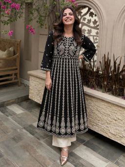 Gahan - Womens Black Viscose Rayon Embroidered A Line Only Kurta