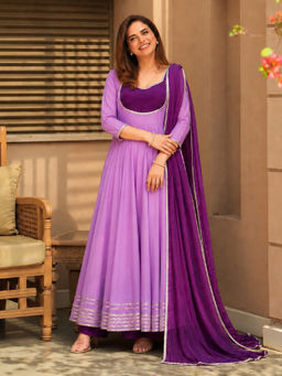 Gahan - Womens Lavender Rayon Anarkali Kurta with Pant & Dupatta