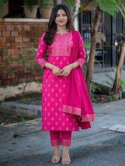 Gahan - Womens Pink Viscose Rayon Straight Kurta with Pant & Dupatta