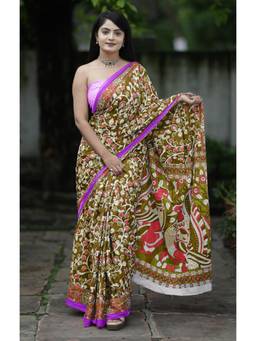 Nyri - Green Printed Pure Cotton Bagru Saree