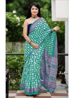 Nyri - Green Printed Pure Cotton Bagru Saree