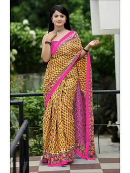 Nyri - Yellow Printed Pure Cotton Bagru Saree