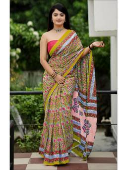 Nyri - Green Printed Pure Cotton Bagru Saree
