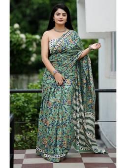 Nyri - Green Printed Pure Cotton Bagru Saree