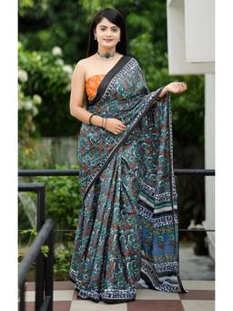 Nyri - Black Printed Pure Cotton Bagru Saree