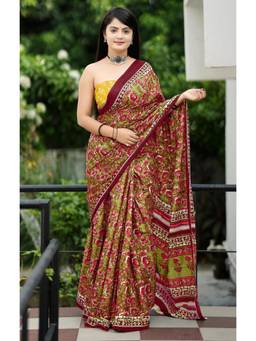 Nyri - Red Printed Pure Cotton Bagru Saree