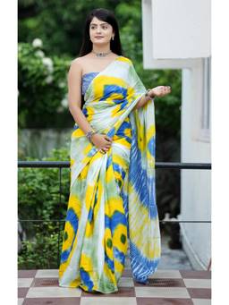 Nyri - Yellow Printed Pure Cotton Bagru Saree