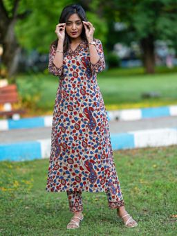 Gahan - Womens Cream Viscose Rayon Printed Straight Kurta with Pant