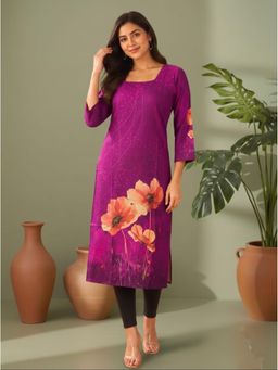 Gahan - Womens Purple Floral Printed Square Neck Straight Kurta