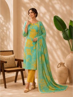 Gahan - Womens Green Printed Straight Kurta with Pant & Dupatta
