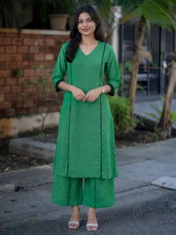 Gahan - Womens Green Viscose Rayon Solid A Line Kurta with Palazzo