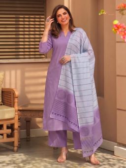 Gahan - Womens Purple Viscose Rayon Straight Kurta with Palazzo & Dupatta