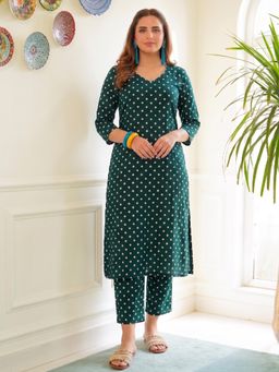 Gahan - Womens Green Viscose Rayon Printed Straight Kurta with Pant