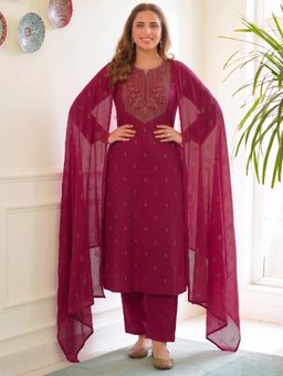 Gahan - Womens Pink Viscose Printed Straight Kurta with Pant & Dupatta