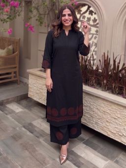 Gahan - Womens Black Viscose Rayon Printed Straight Kurta with Palazzo