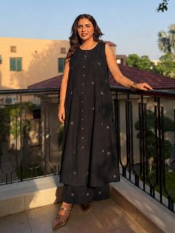 Gahan - Womens Black Viscose Rayon Printed Anarkali Kurta with Palazzo