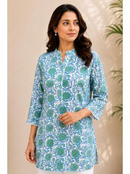 Gahan - Green Floral Printed Straight Cotton Kurti