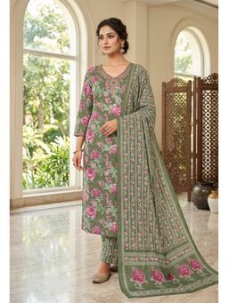 Gahan - Green Cotton Floral Printed Straight Kurta with Pant & Dupatta