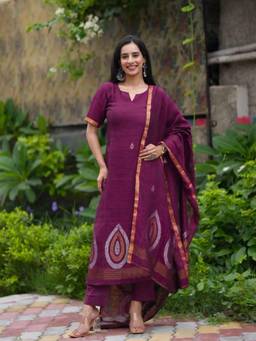 Gahan - Gosriki Womens Viscose Printed Straight Kurta with Pant & Dupatta