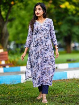 Gahan - Womens Blue Viscose Rayon Printed Straight Kurta with Pant