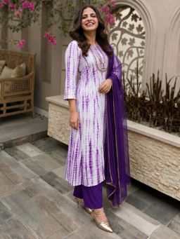 Gahan - Womens Purple Viscose Rayon Printed Straight Kurta with Pant & Dupatta