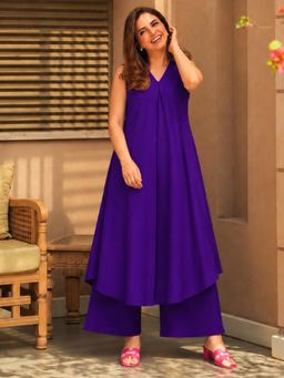 Gahan - Womens Purple Viscose Rayon Solid Anarkali Kurta with Palazzo