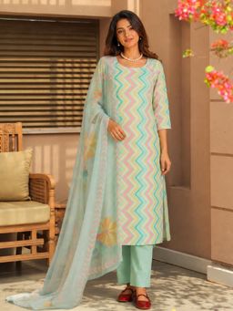 Gahan - Womens Green Printed Kurta with Pant & Dupatta