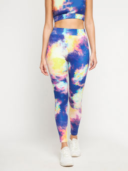 Clovia - Snug Fit Active High-rise Full-length Printed Tights in Multicolor