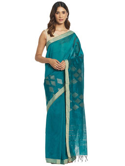 Fabindia - Teal Chanderi Cotton Silk Saree