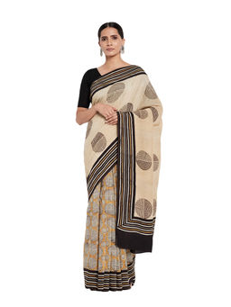 Fabindia - Viscose Hand Block Printed Sari- Mustard