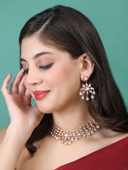 Auraa Trends - Rhodium Plated American Diamond Pink and White Necklace Set for women