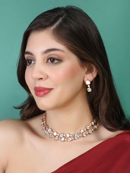 Auraa Trends - 22KT Gold Plated Traditional Kundan Necklace Set for women