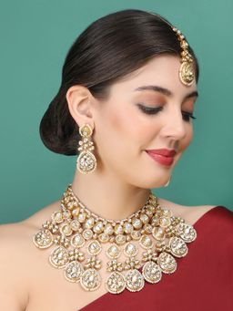 Auraa Trends - 22KT Gold Plated Kundan Classic White Stone Necklace Set for women