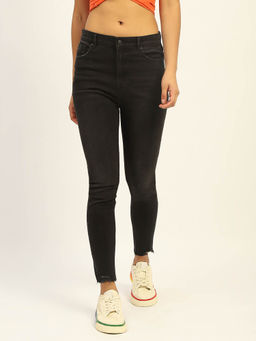 Madame - Skinny Fit Raw Hem Cotton Black Jeans