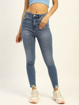 Madame - Skinny Fit Raw Hem Cotton Light Blue Jeans