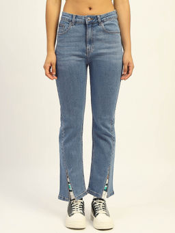 Madame - Blue Straight Fit Cotton Jeans