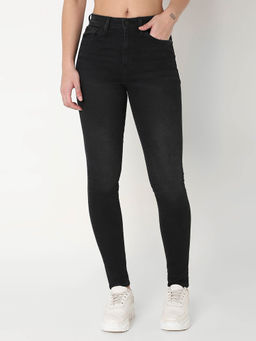 Spykar - Womens Black Skinny Fit High Rise Cotton Blend Jeans