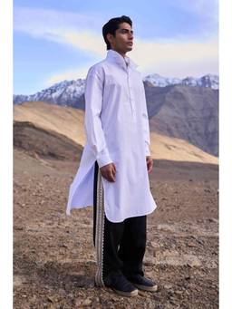 dash and dot - White Popline Longline Kurta